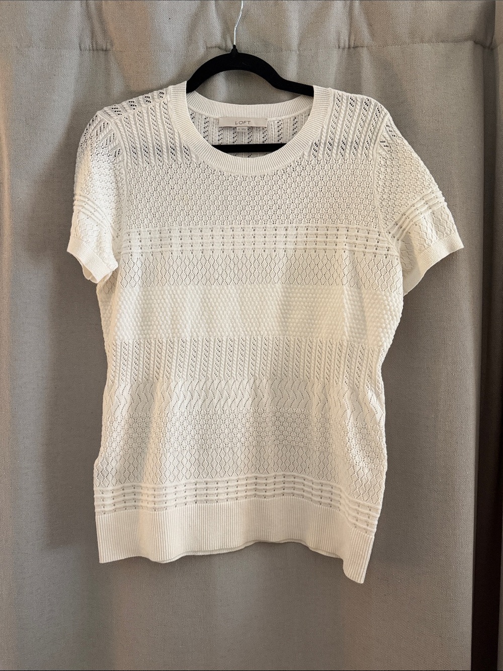 LOFT White Short-Sleeve Openwork Knit Top